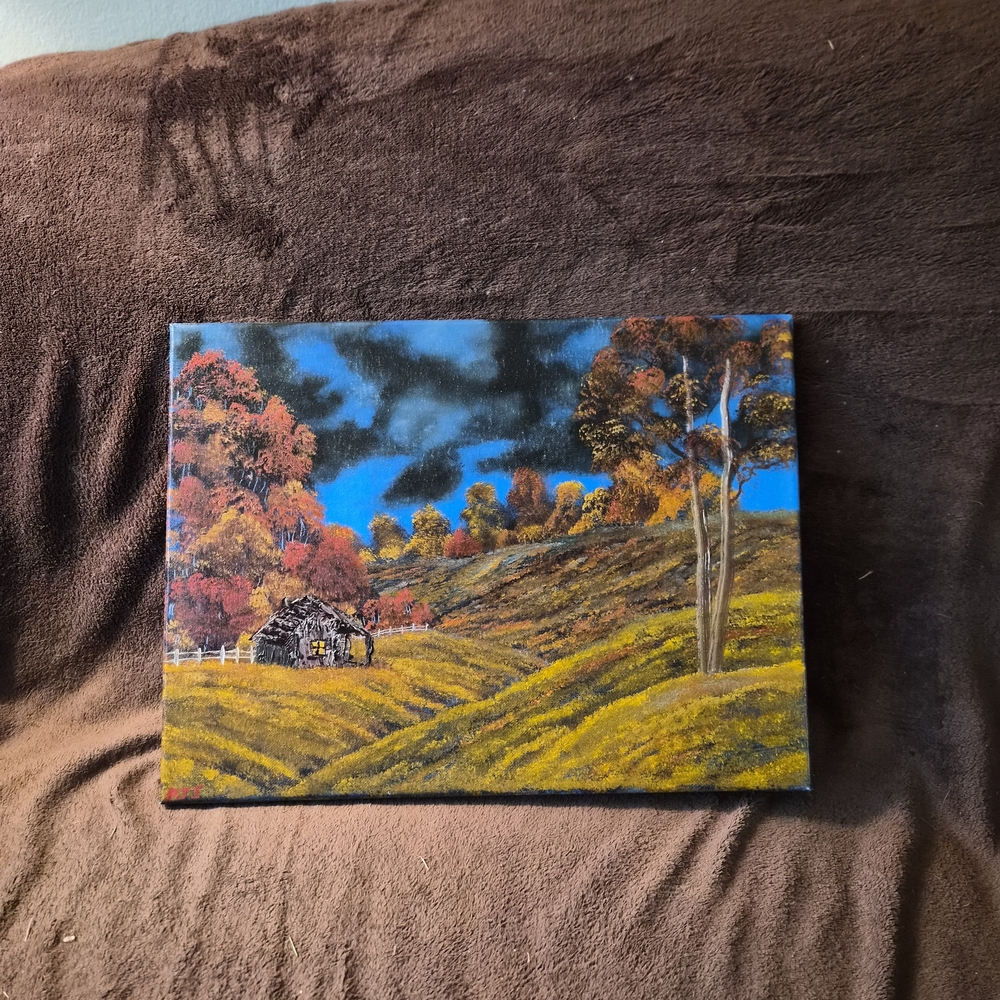Hand Painted Canvas Oil Paint Bob Ross Inspired Landscape Impressionistic